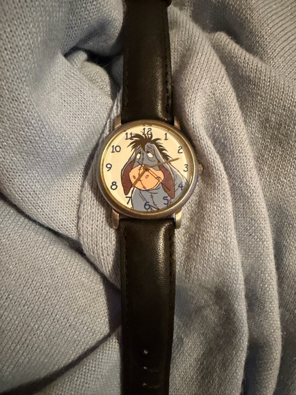 VTG 90’s Y2K Timex UniSex Disney’s Eeyore Collectible Black Leather WristWatch